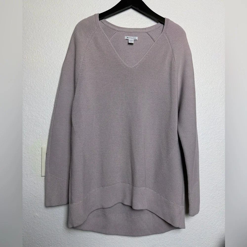 Athleta Hanover Lavender V-Neck Sweater Ribbed Hi-Low Large